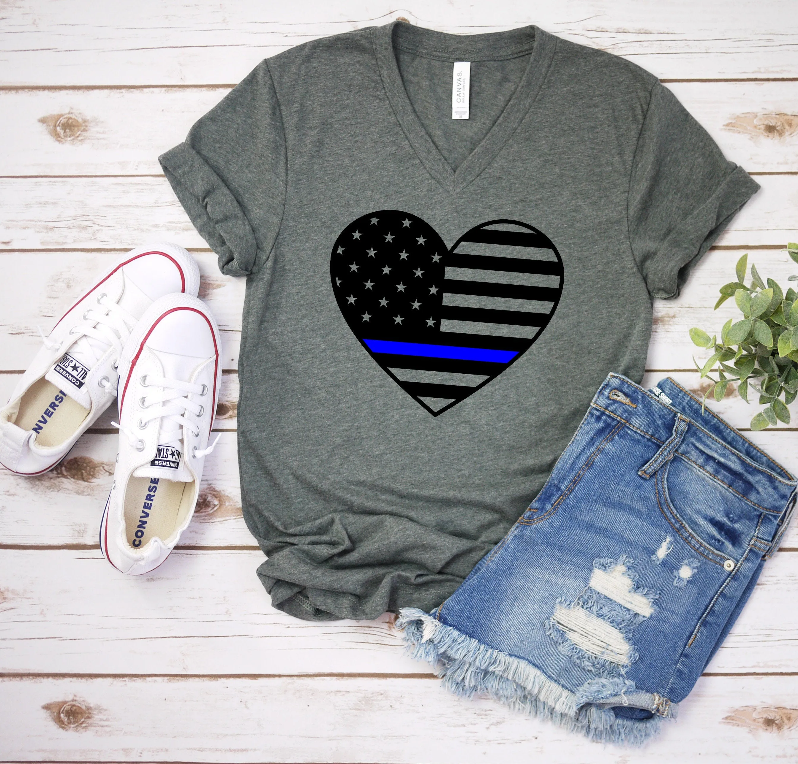 Police Officer Wife Shirt - Front Line Love T Shirt - Blue Line Stripe Heart Shirt