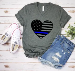 Police Officer Wife Shirt - Front Line Love T Shirt - Blue Line Stripe Heart Shirt