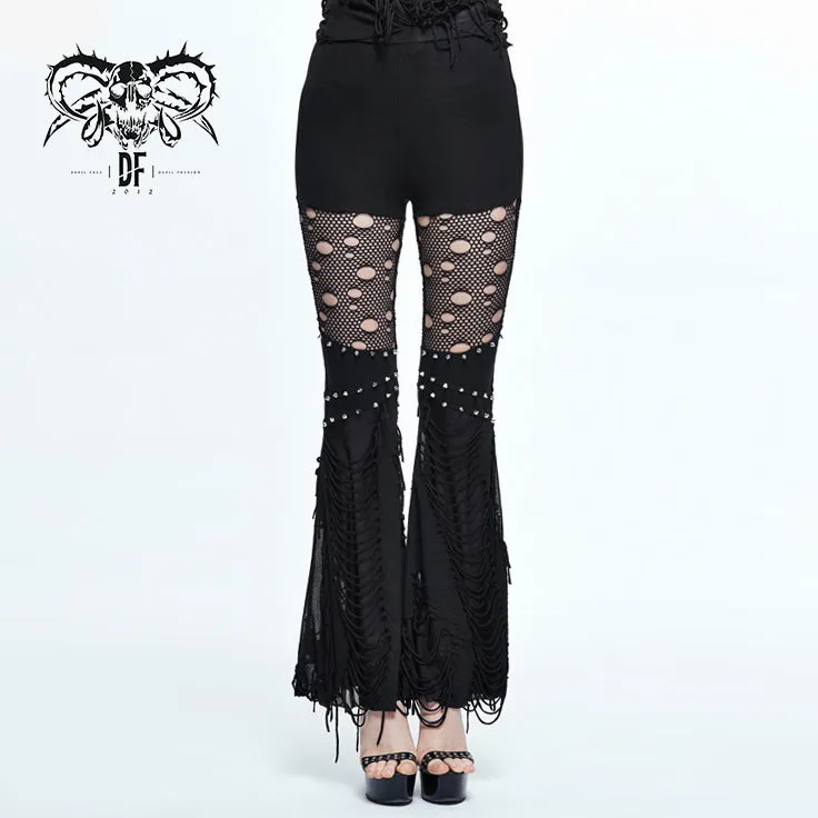 PT053 Designer sexy women punk broken holes slim fit flared pants