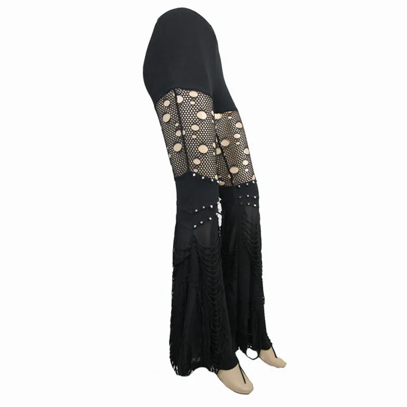 PT053 Designer sexy women punk broken holes slim fit flared pants