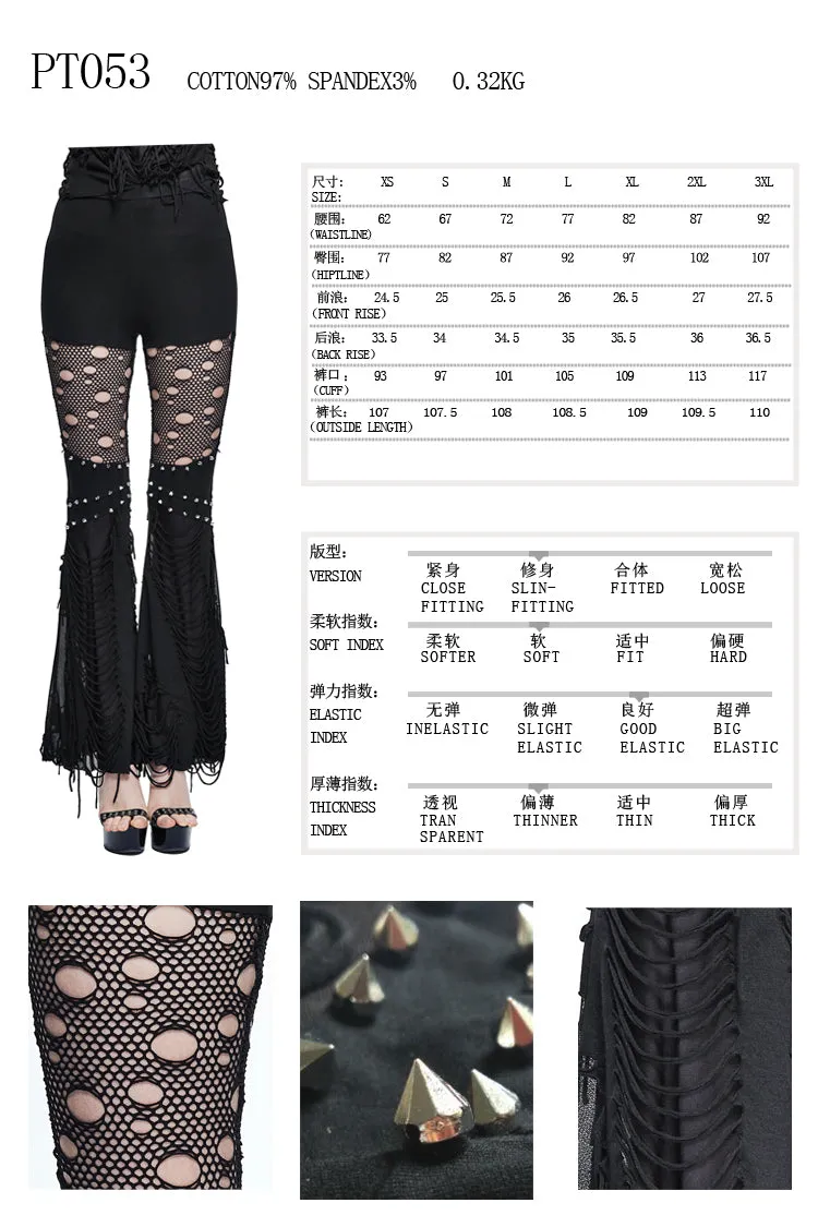 PT053 Designer sexy women punk broken holes slim fit flared pants