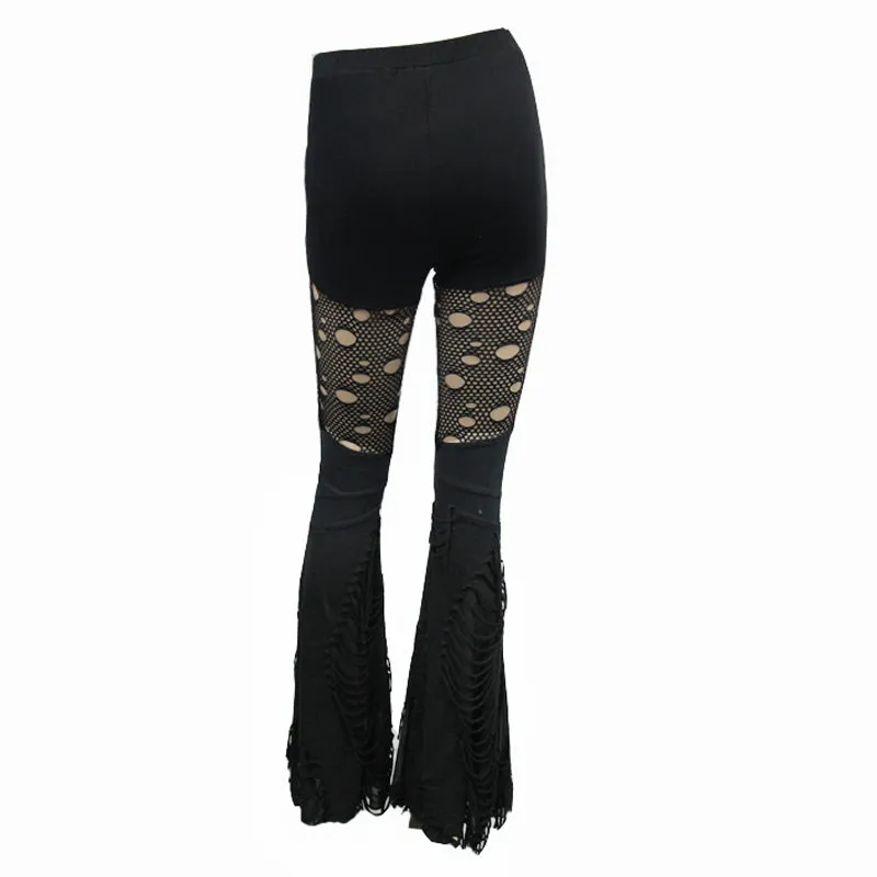 PT053 Designer sexy women punk broken holes slim fit flared pants