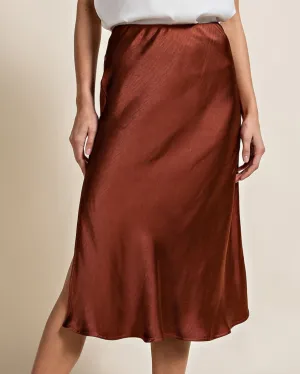 Satin Midi Skirt - Bronze