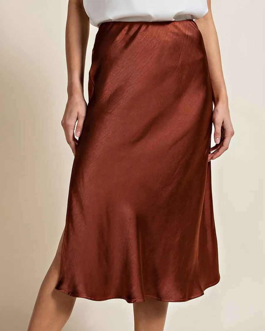 Satin Midi Skirt - Bronze