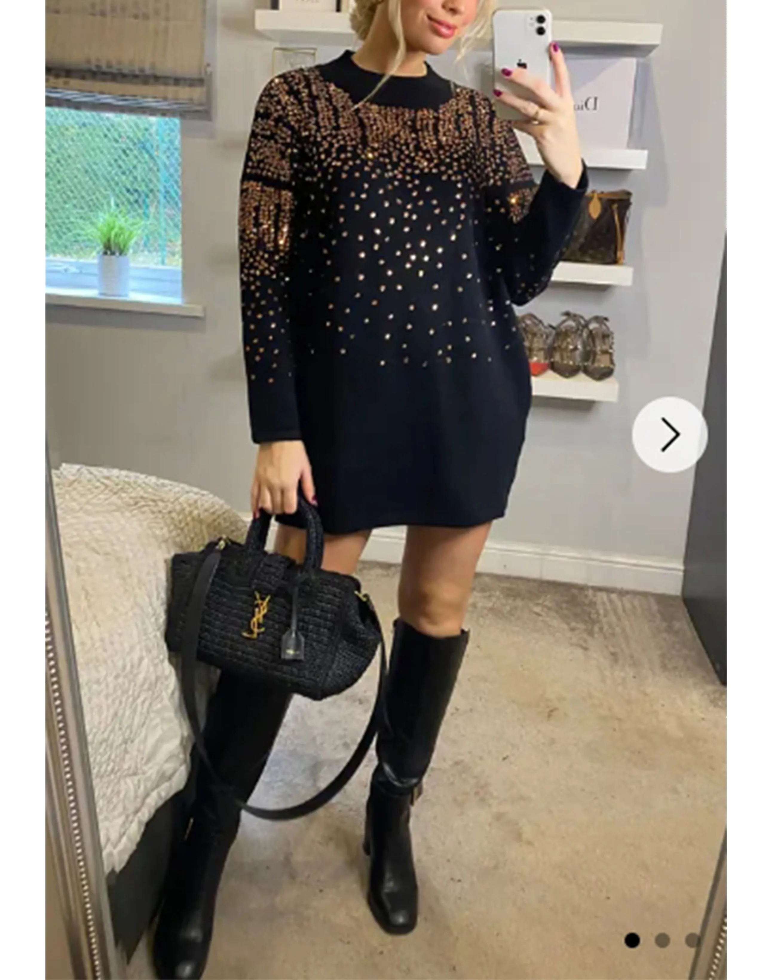 Sequin embellished shoulder and front soft knit Jumper
