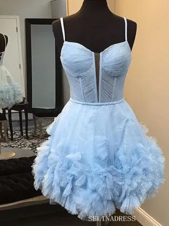 Sexy Short Cute Pink Tulle Junior V-Neck Mini Homecoming Dress #EWR576