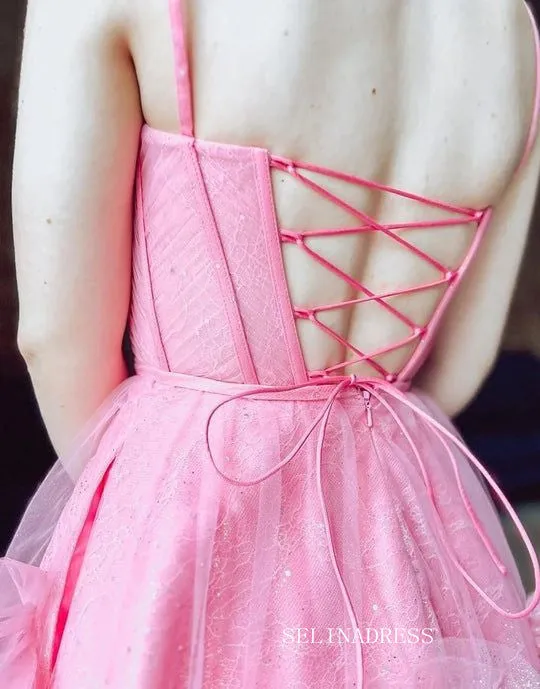 Sexy Short Cute Pink Tulle Junior V-Neck Mini Homecoming Dress #EWR576
