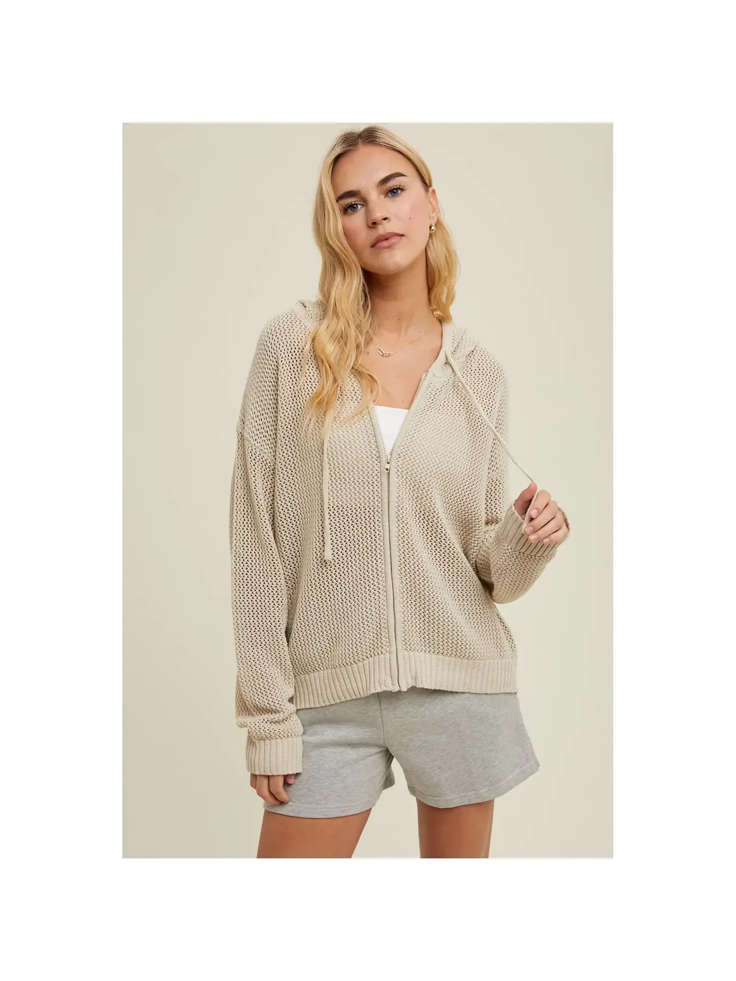 Shell Crochet Sweater Zip-Up Hoodie