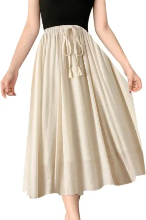 Skirt Womens Womens Boho Elastic High Waist Pleated A-Line Flowy Swing Tiered Maxi Long Skirt Dress with Pockets