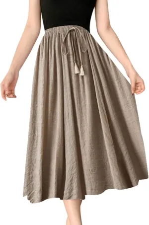 Skirt Womens Womens Boho Elastic High Waist Pleated A-Line Flowy Swing Tiered Maxi Long Skirt Dress with Pockets