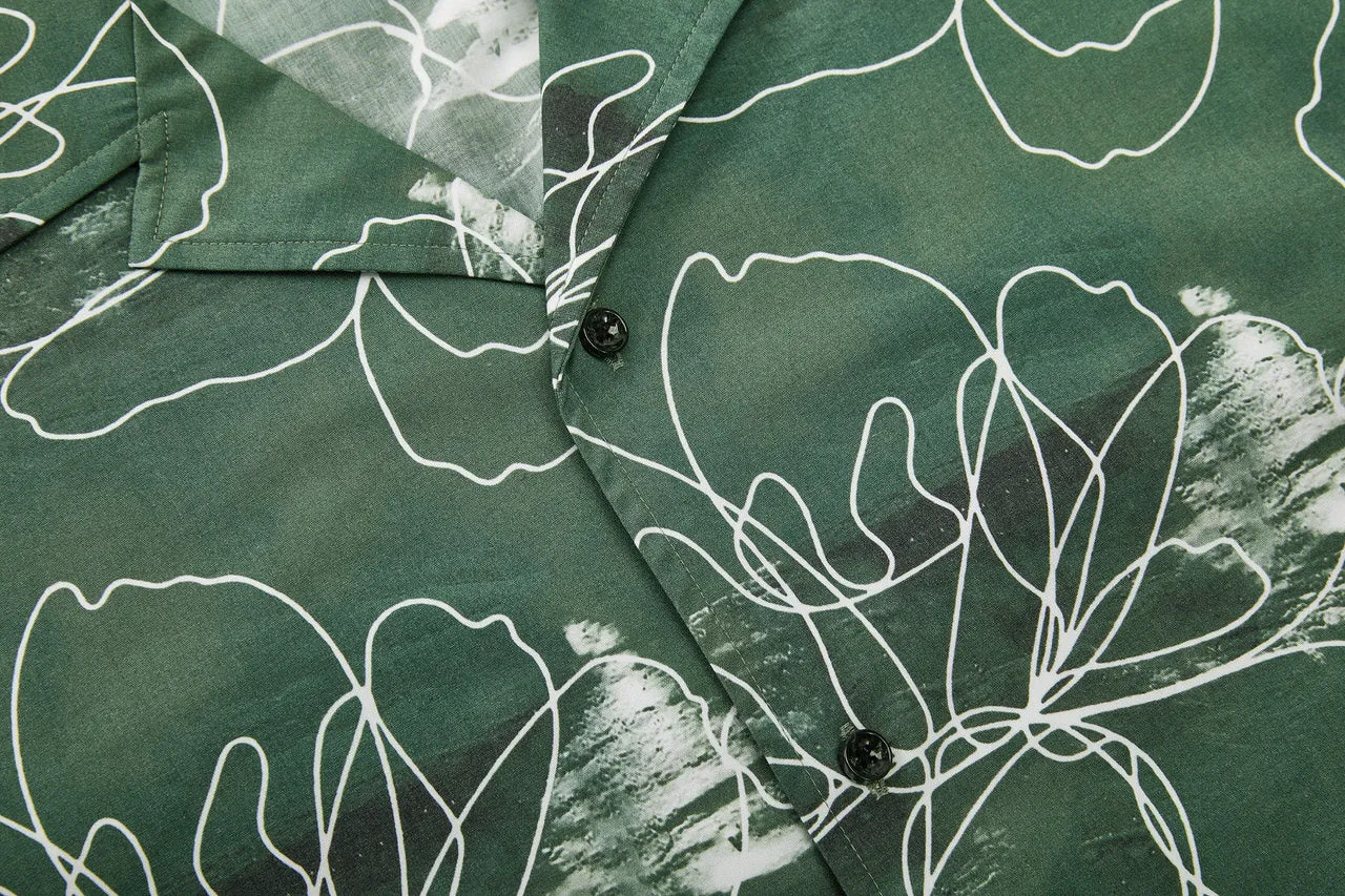 Soft Touch Stretch Floral Sketch All Over Print Casual Shirt in Relaxed Fit
