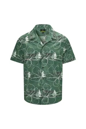 Soft Touch Stretch Floral Sketch All Over Print Casual Shirt in Relaxed Fit