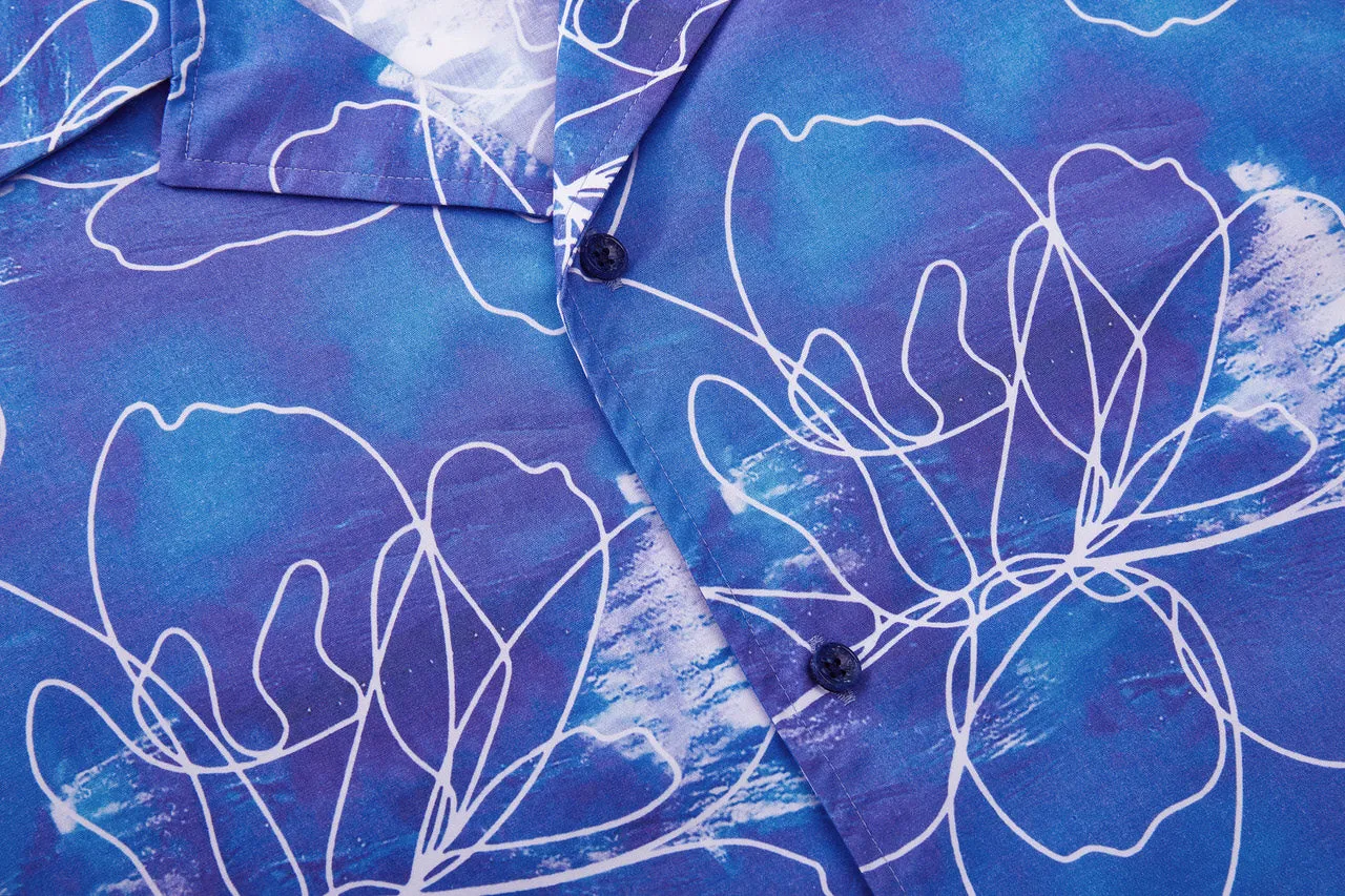 Soft Touch Stretch Floral Sketch All Over Print Casual Shirt in Relaxed Fit