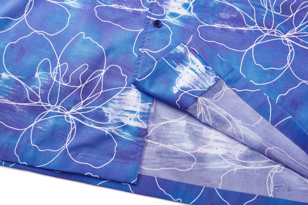 Soft Touch Stretch Floral Sketch All Over Print Casual Shirt in Relaxed Fit