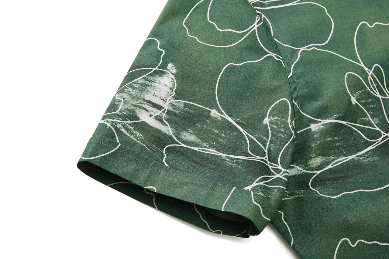 Soft Touch Stretch Floral Sketch All Over Print Casual Shirt in Relaxed Fit