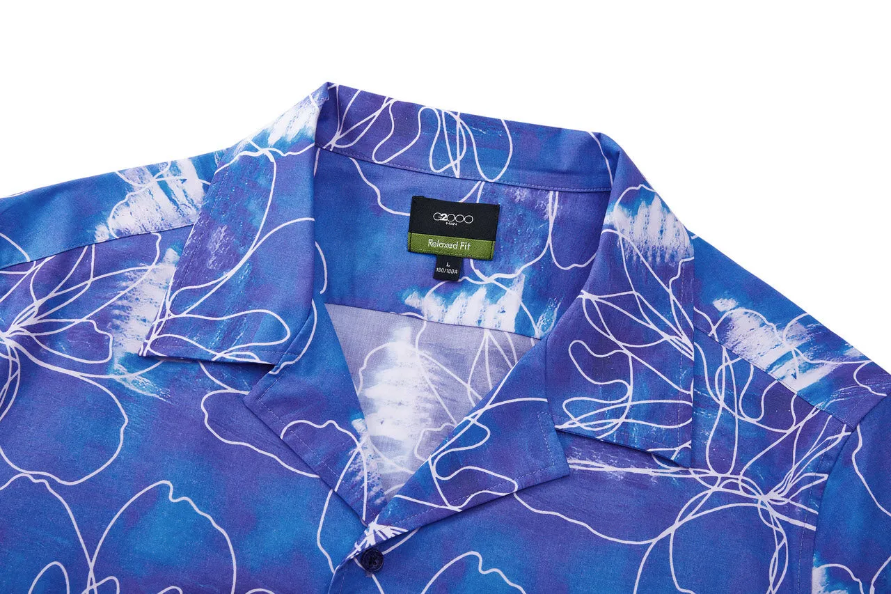 Soft Touch Stretch Floral Sketch All Over Print Casual Shirt in Relaxed Fit