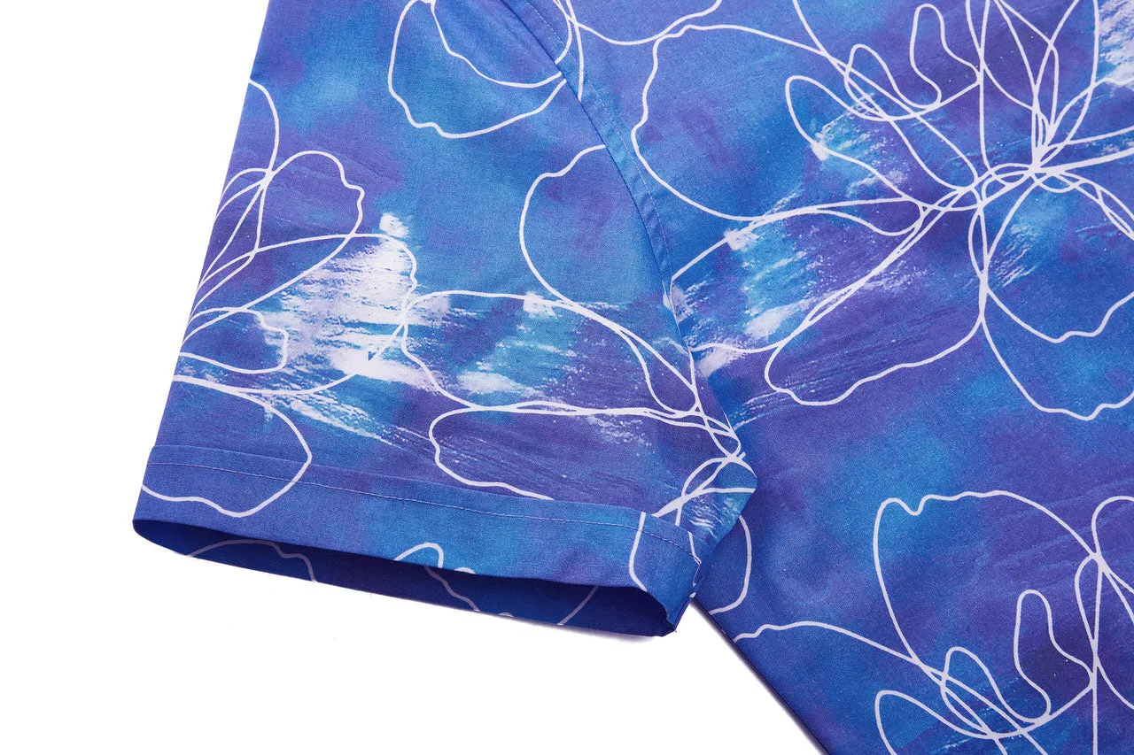 Soft Touch Stretch Floral Sketch All Over Print Casual Shirt in Relaxed Fit