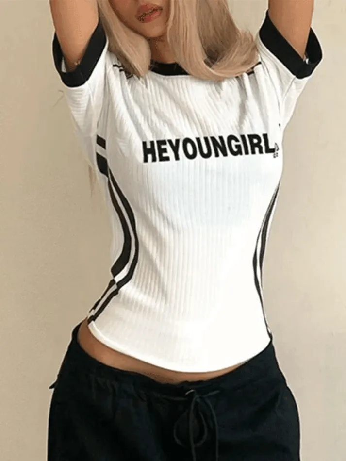 Street Color Contrast Stripe Short Sleeve Tee