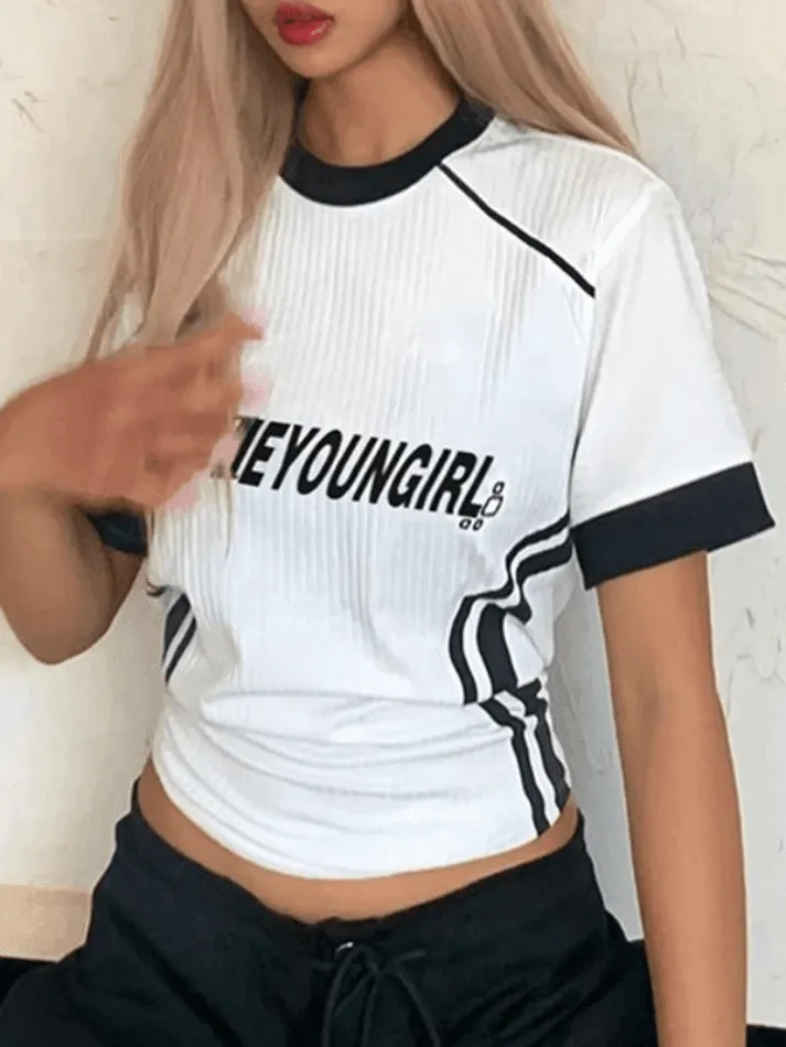 Street Color Contrast Stripe Short Sleeve Tee