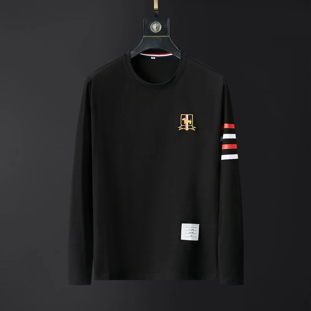 Striped Embroidered Dog Breast Badge T-Shirt