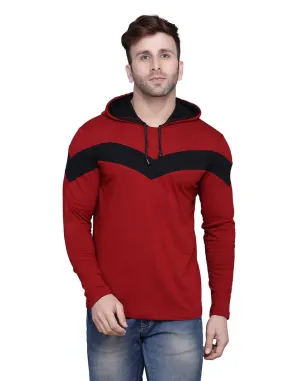 Stylish Cotton Blend Maroon Colourblocked Hooded T-shirt