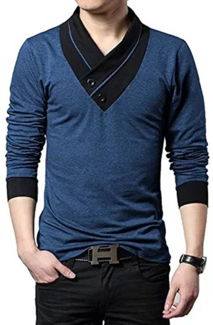 Stylish Cotton Blue Solid Full Sleeves T-shirt For Men