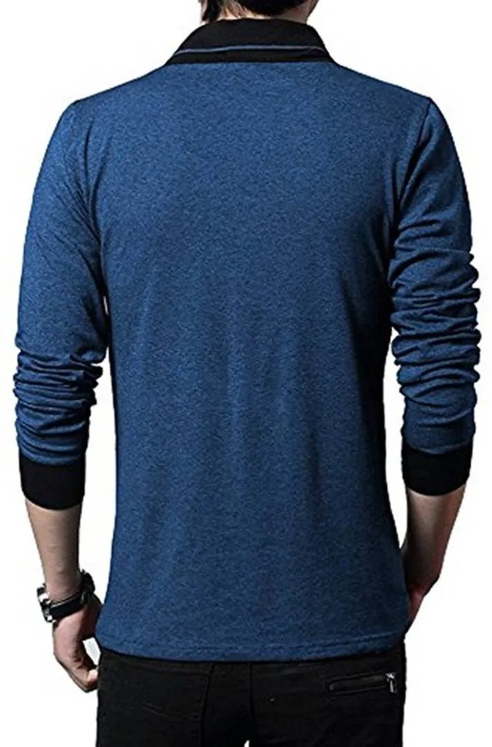 Stylish Cotton Blue Solid Full Sleeves T-shirt For Men