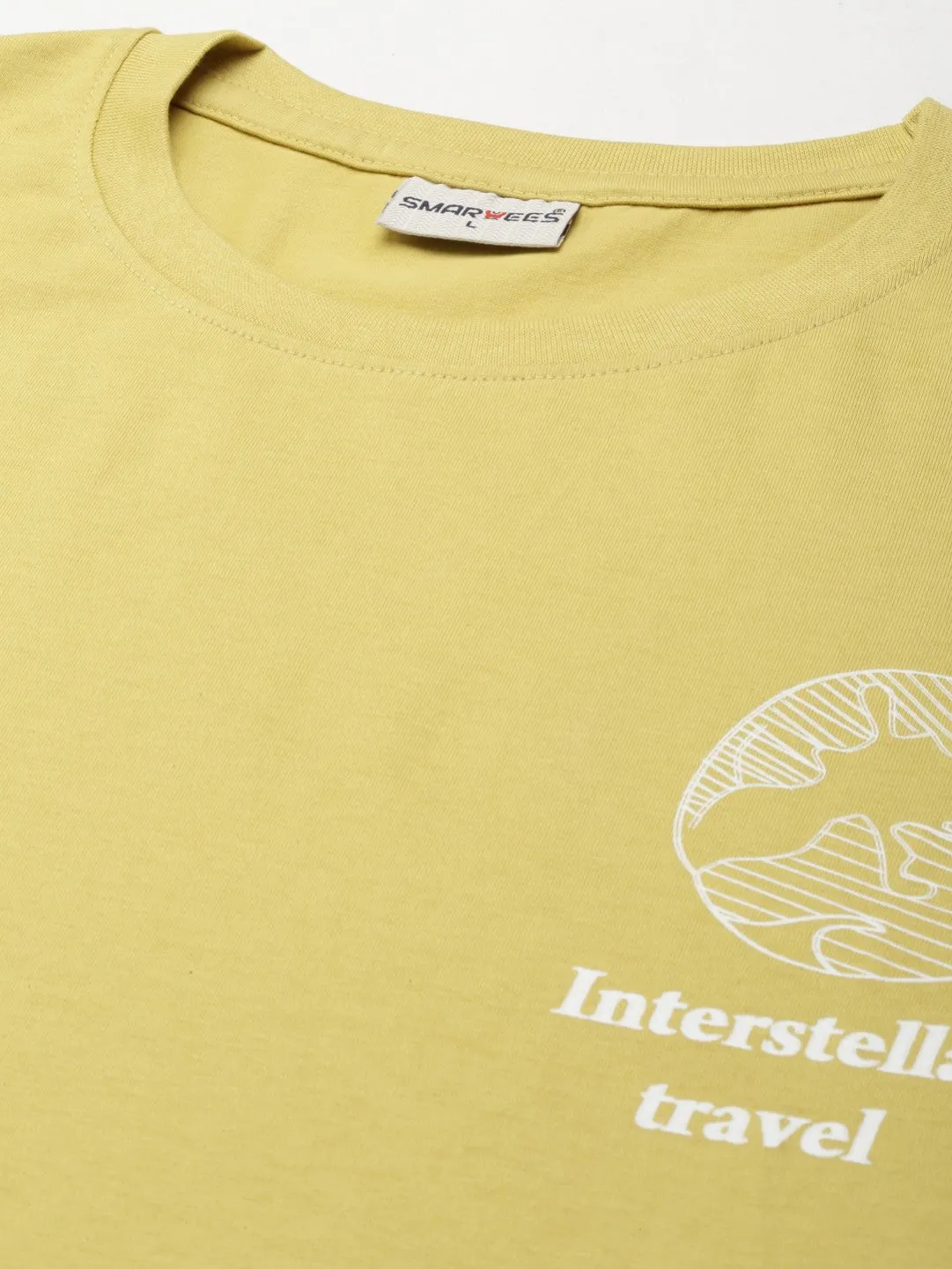 Stylish Yellow Cotton Blend Printed Tees For Men