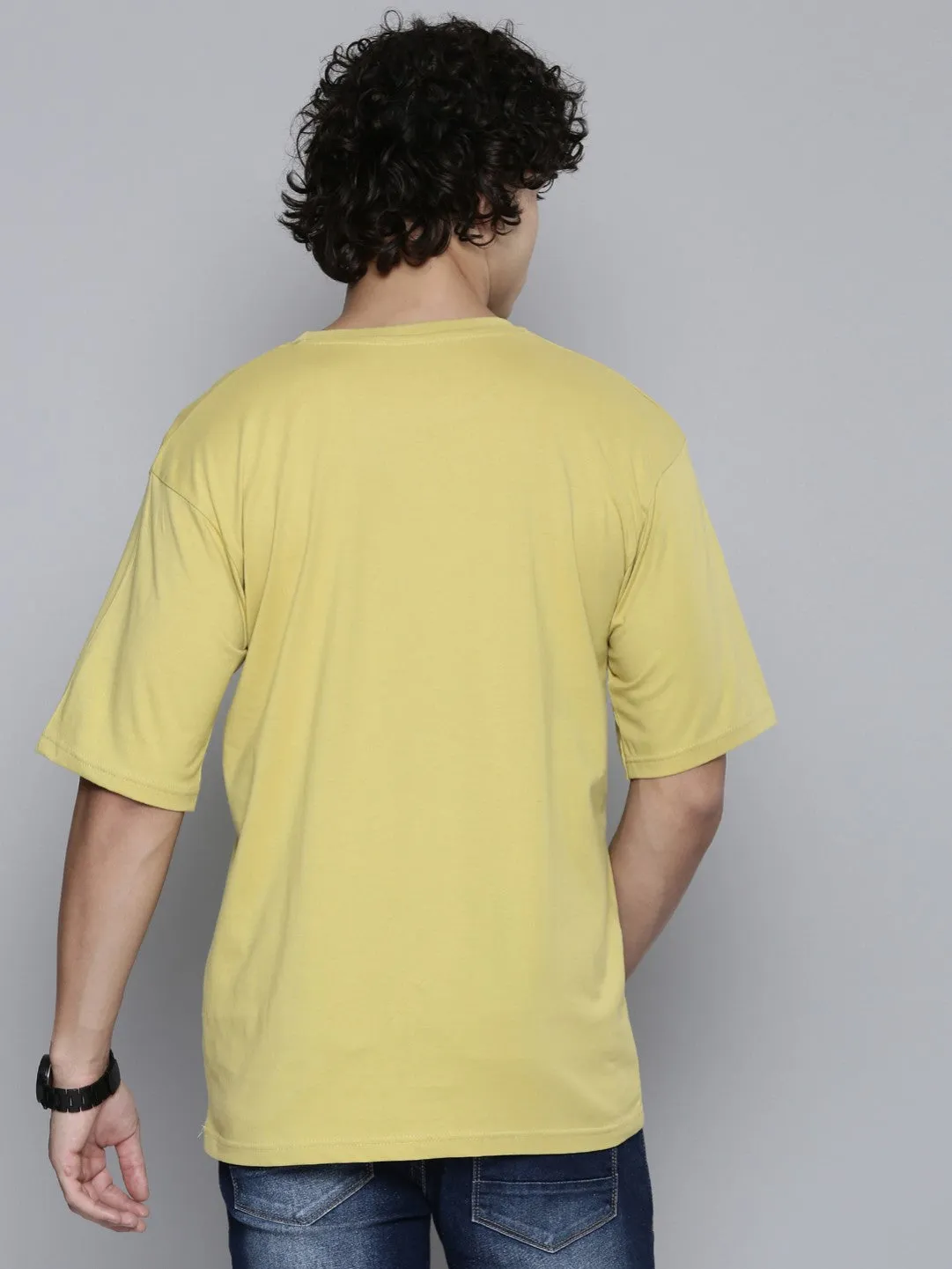 Stylish Yellow Cotton Blend Printed Tees For Men