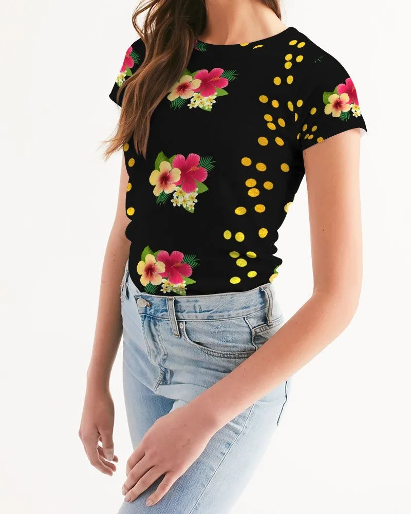 Tropical Black Floral Women's Tee