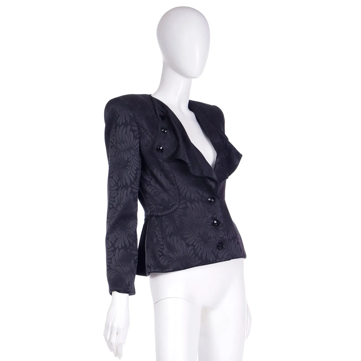 Valentino Garavani Vintage Black Tonal Floral Print Evening Jacket