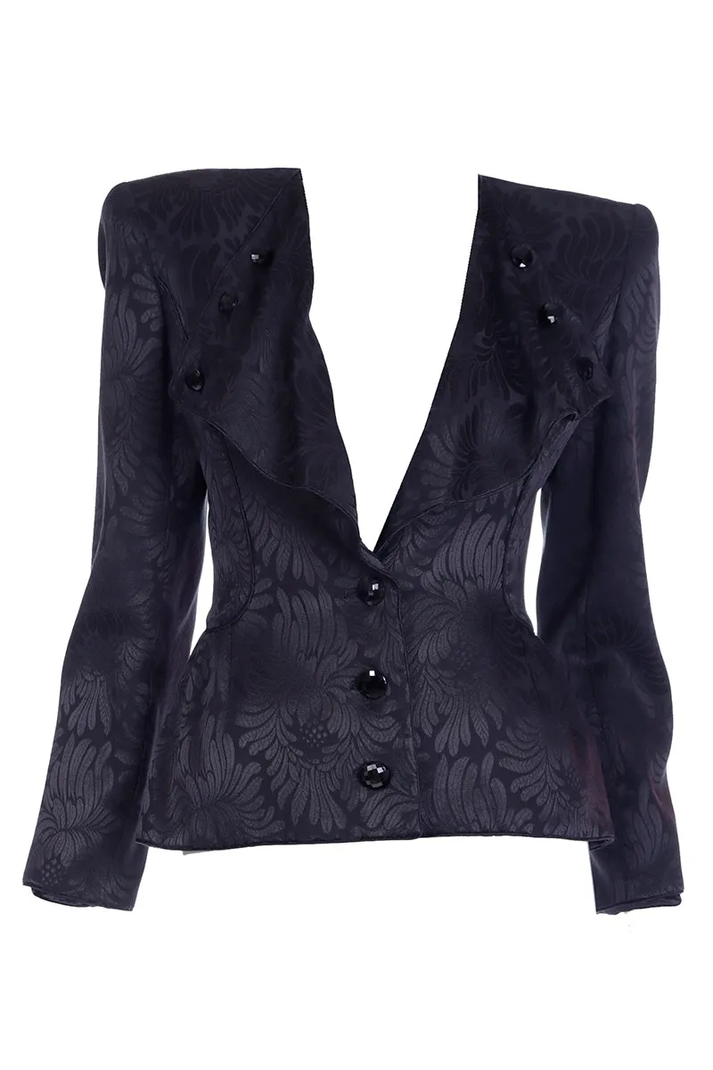 Valentino Garavani Vintage Black Tonal Floral Print Evening Jacket