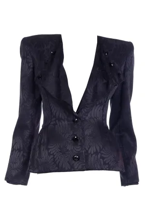 Valentino Garavani Vintage Black Tonal Floral Print Evening Jacket