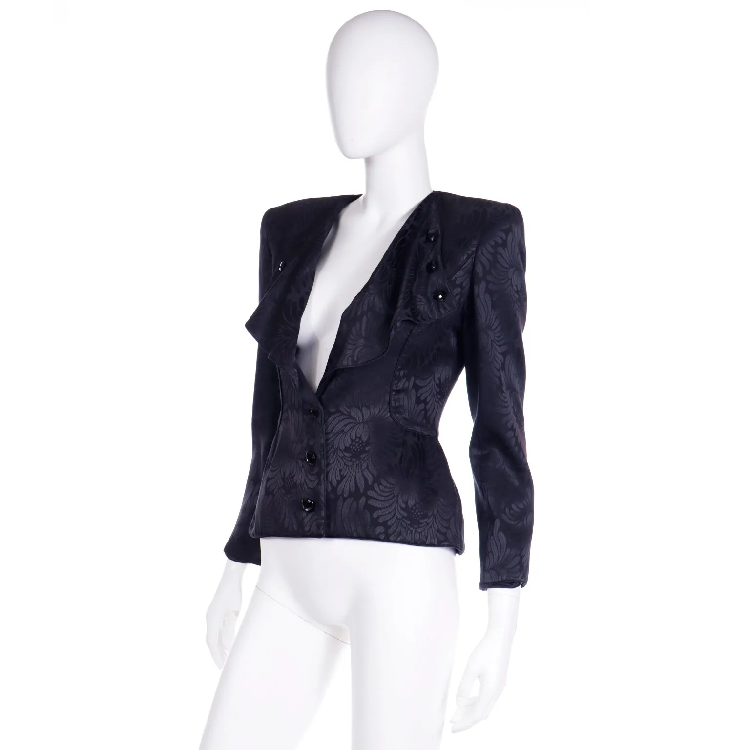Valentino Garavani Vintage Black Tonal Floral Print Evening Jacket