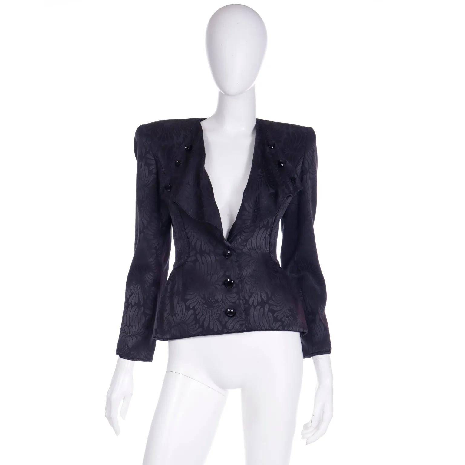 Valentino Garavani Vintage Black Tonal Floral Print Evening Jacket