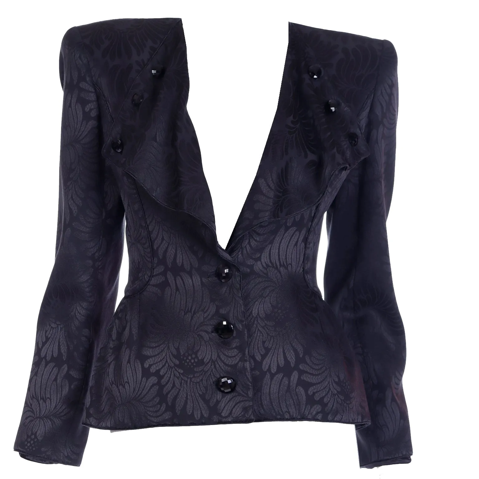 Valentino Garavani Vintage Black Tonal Floral Print Evening Jacket