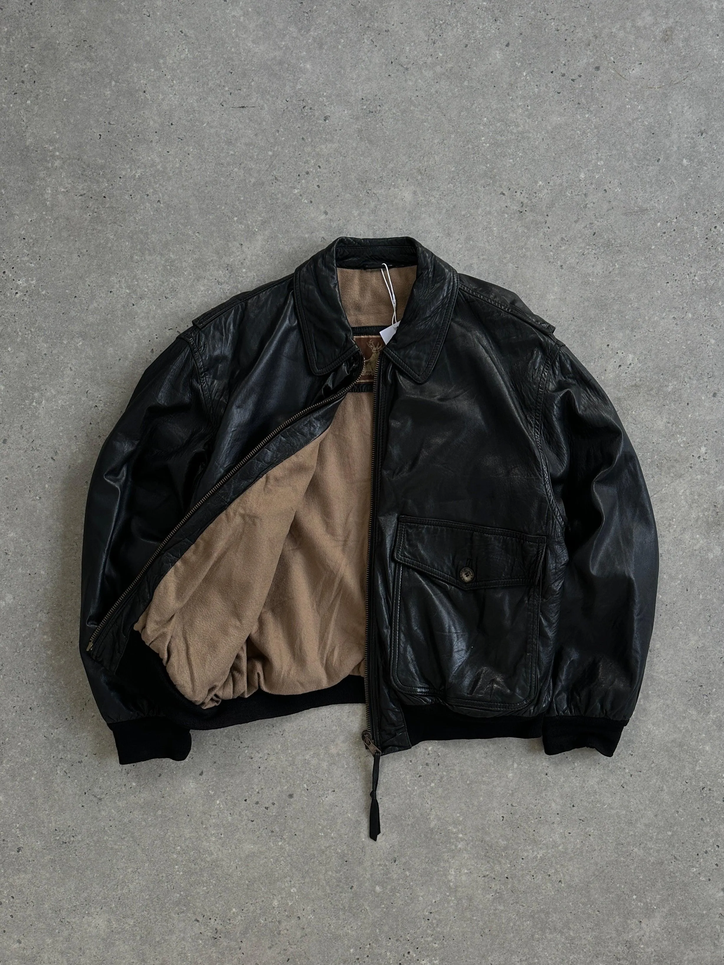 Vintage Leather Bomber Jacket - L