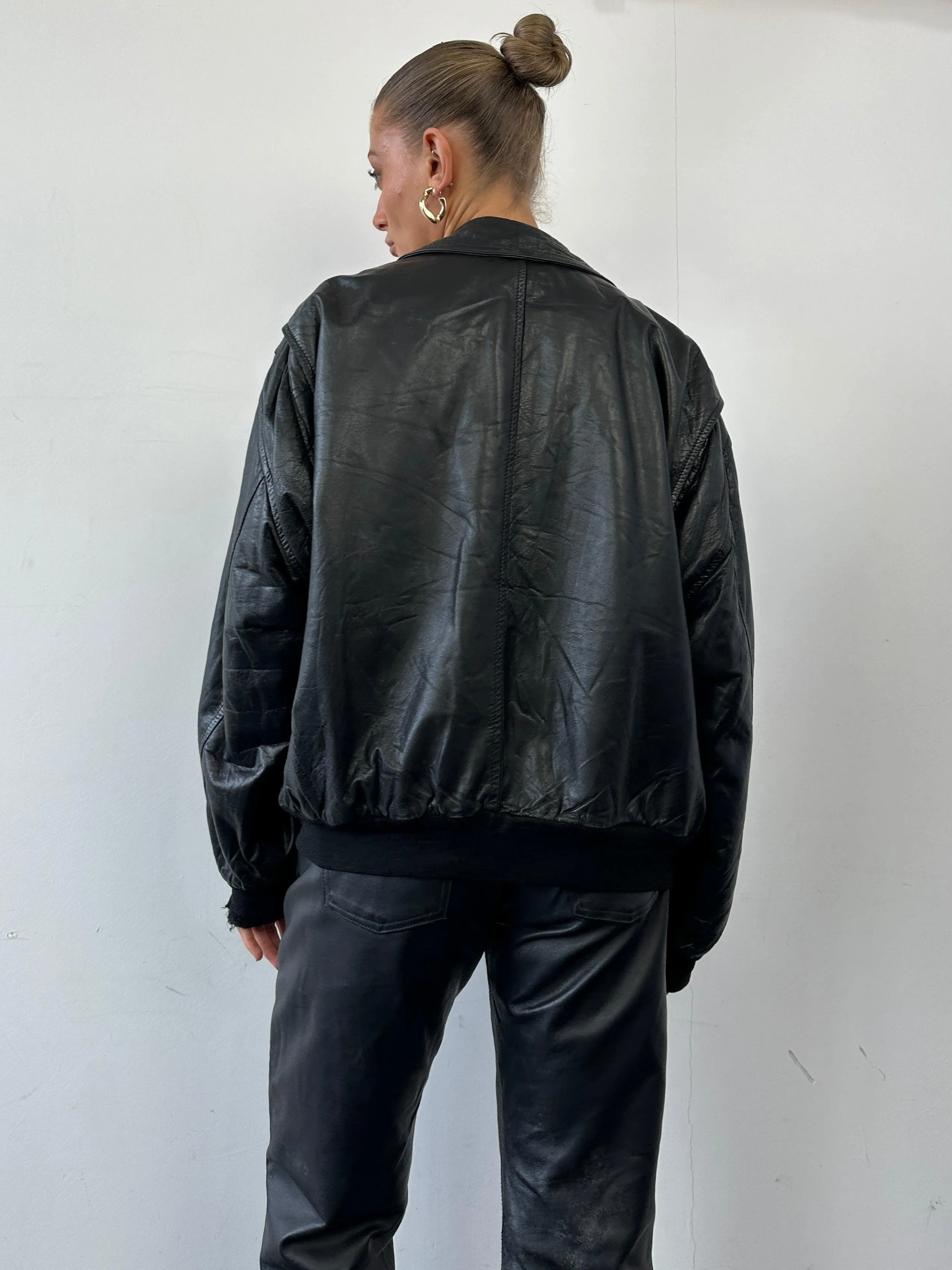 Vintage Leather Bomber Jacket - L