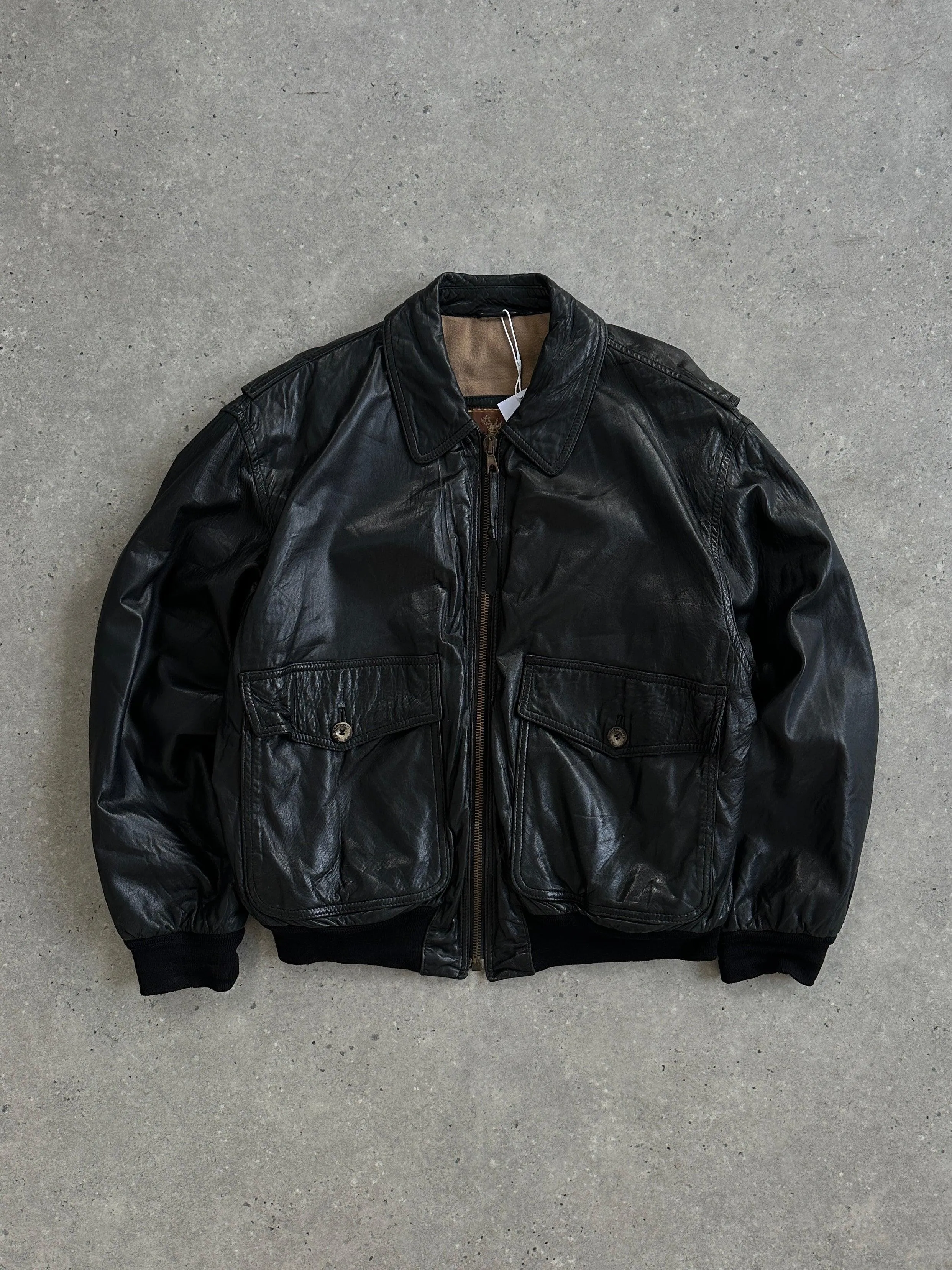 Vintage Leather Bomber Jacket - L