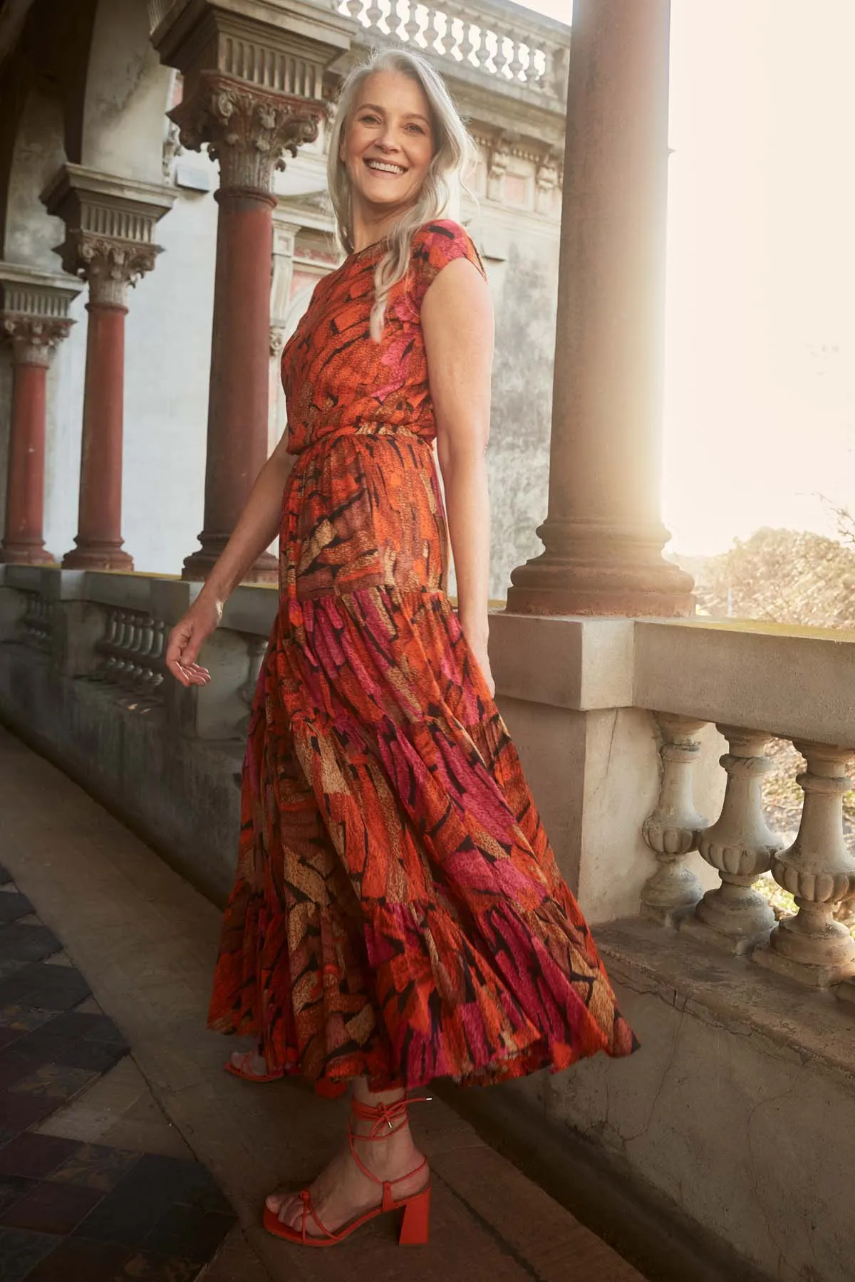 Vivant LAX Tiered Skirt Orange in Cotton Voile