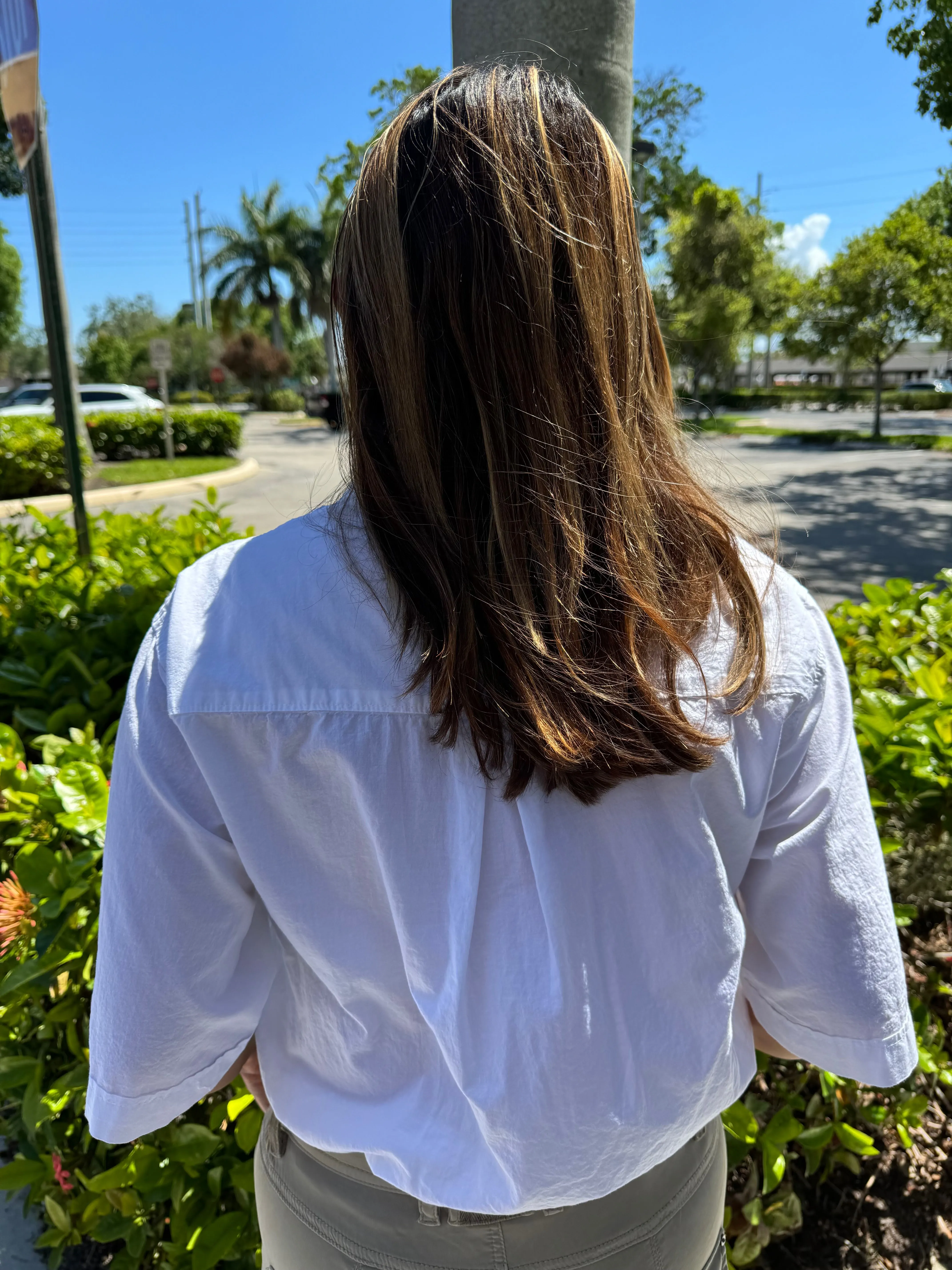 Voile Short Sleeve Cropped Twist Shirt - White