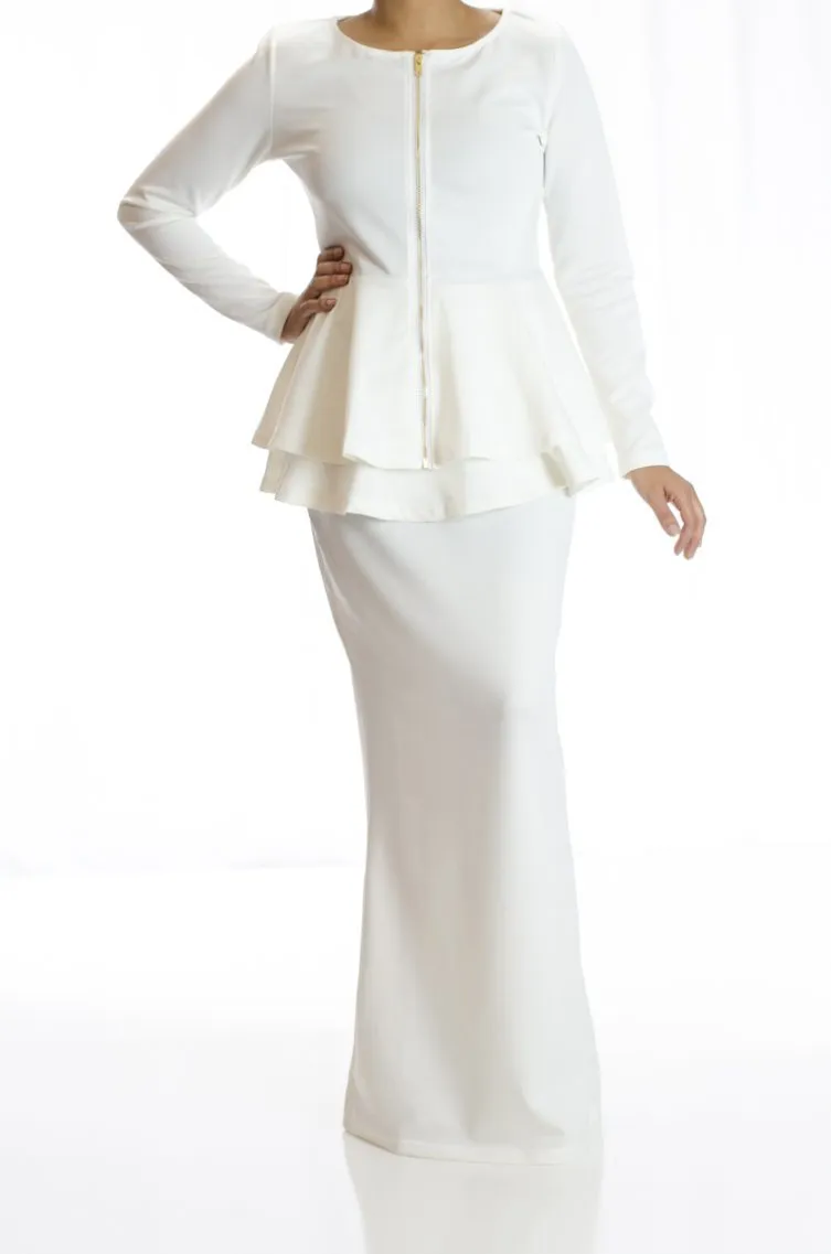 WHITE  HIGH-WAISTED BODYCON PEPLUM SKIRT
