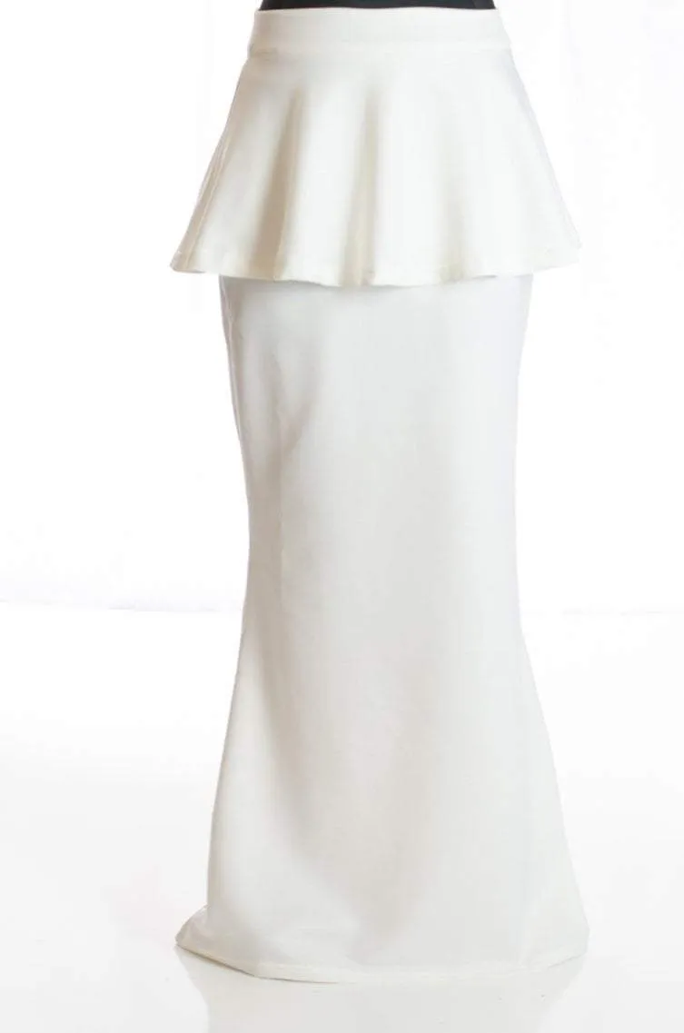 WHITE  HIGH-WAISTED BODYCON PEPLUM SKIRT