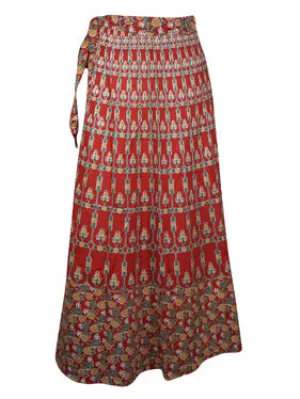 Woman Hippie Wrap Skirt, Rosewine Printed Cotton Wrap Around Maxi Skirts One Size