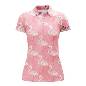 Women Golf Polo Shirt Pink Flamingo Pattern Custom Name Polo Shirts Gift For Women