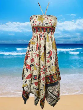 Womens Beach Dress Beige Black Boho Beach Dress S/M