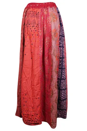 Womens Boho Long Patchwork Skirt, Fall Festive Red, Vintage Retro Skirt SML
