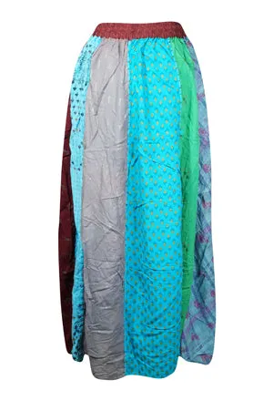Womens Dori Maxi Skirt, Blue Green Long Skirts, Boho Patchwork Skirt SML