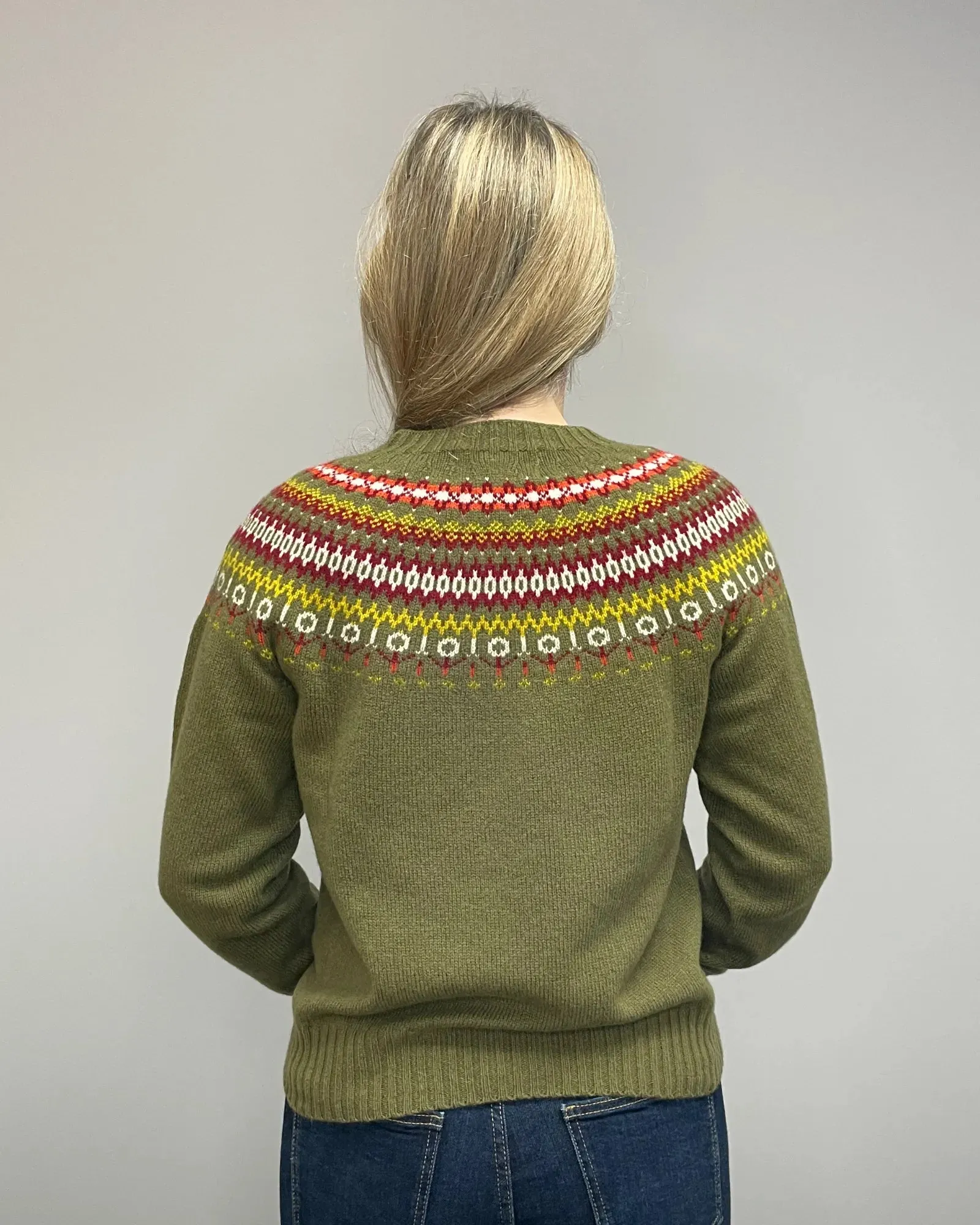 Women's Knitted Fair Isle Jumper (L5216/7) - Olive Dun