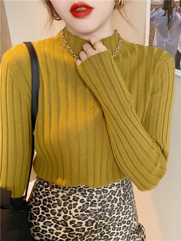 Women's ribbed half turtleneck bottoming sweater